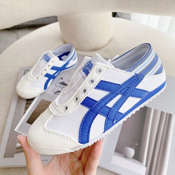 Onitsuka Tiger by Asics White and Blue Canvas Sneakers - Picture 3 of 9